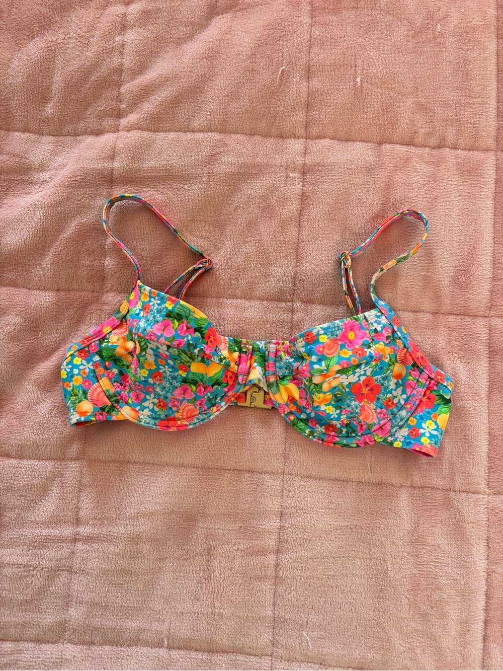 Kulani Kinis Bright Floral Bikini Top - Teal, Pink, Yellow
